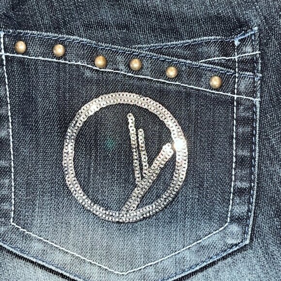 YAL YOUTH AGAINST LABELS Low Rise Studded Flare Blue Jeans Sequined Pocket 27X30 - Picture 11 of 16